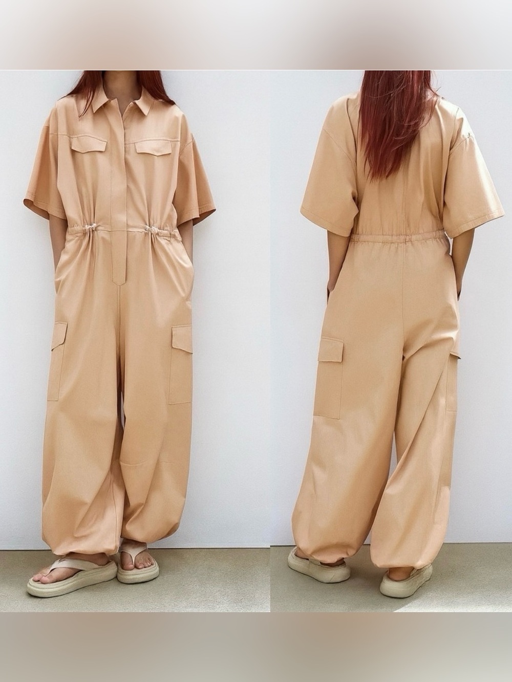 NEW Zara Utility Jumpsuit Parachute Short Sleeve Oversized Gabardine